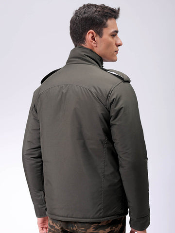Men's Olive Slim Fit Solid Jacket