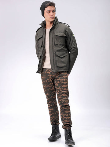 Men's Olive Slim Fit Solid Jacket