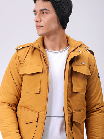 Men's Mustard Slim Fit Solid Jacket