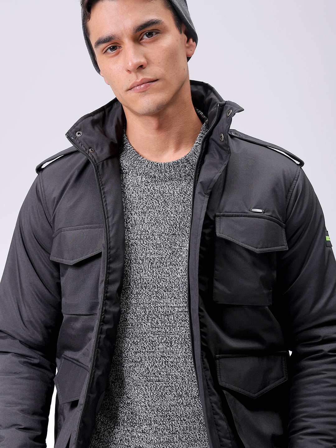 Men's Black Slim Fit Solid Jacket