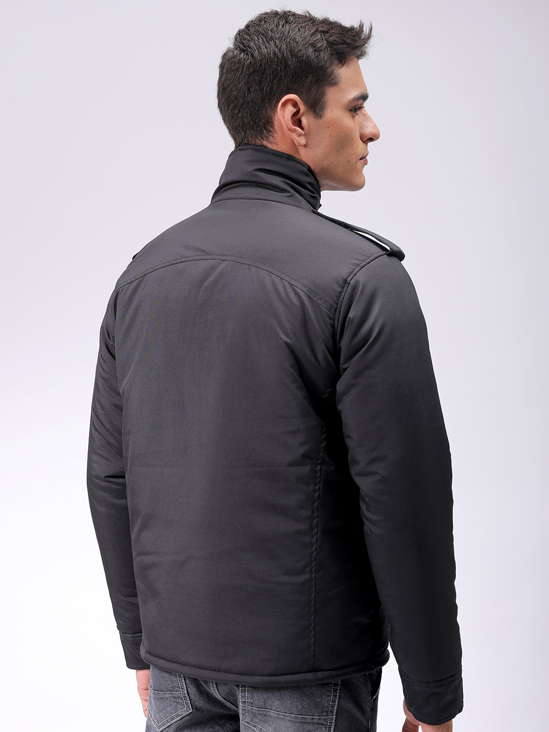 Men's Black Slim Fit Solid Jacket