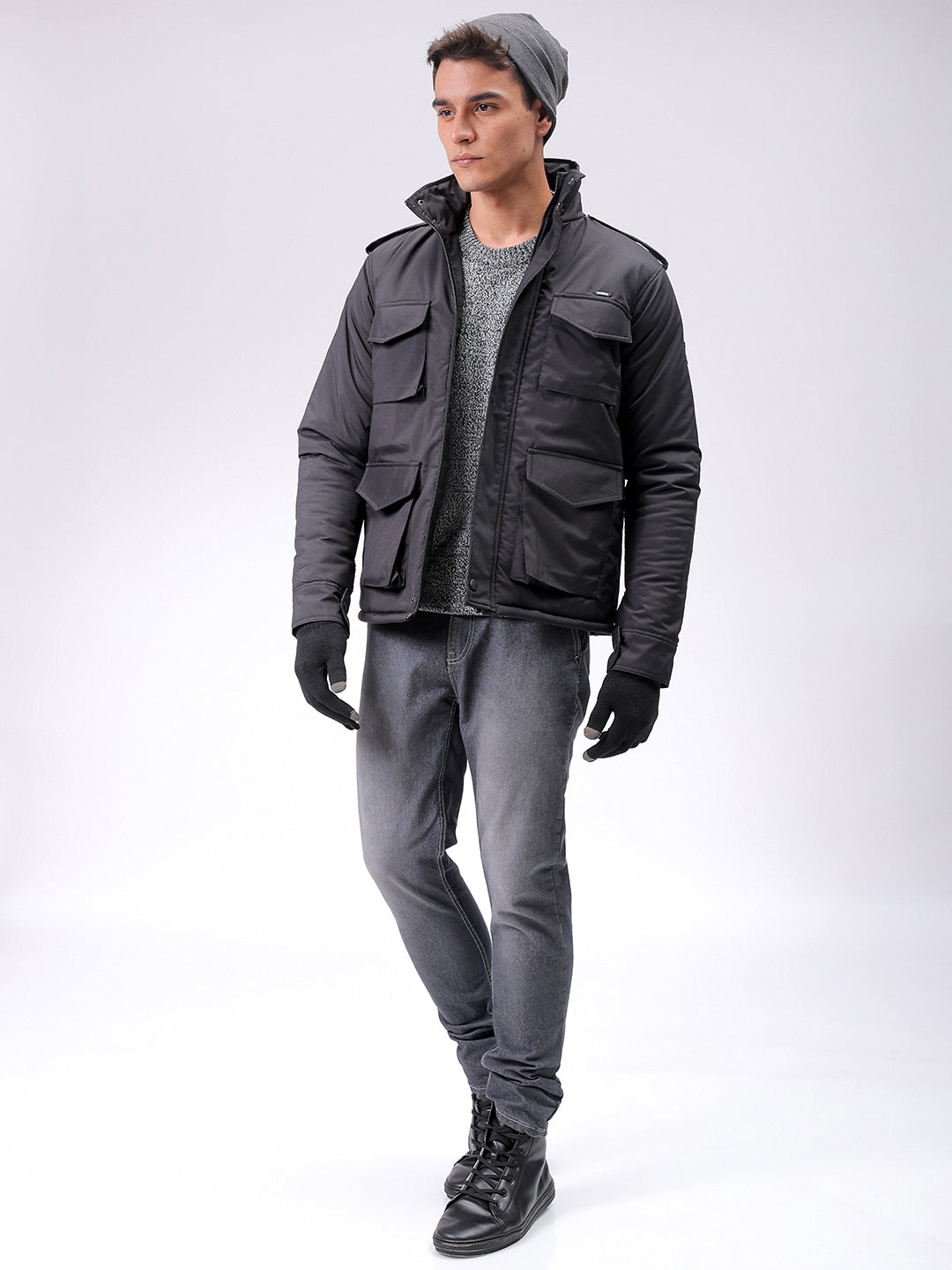 Men's Black Slim Fit Solid Jacket