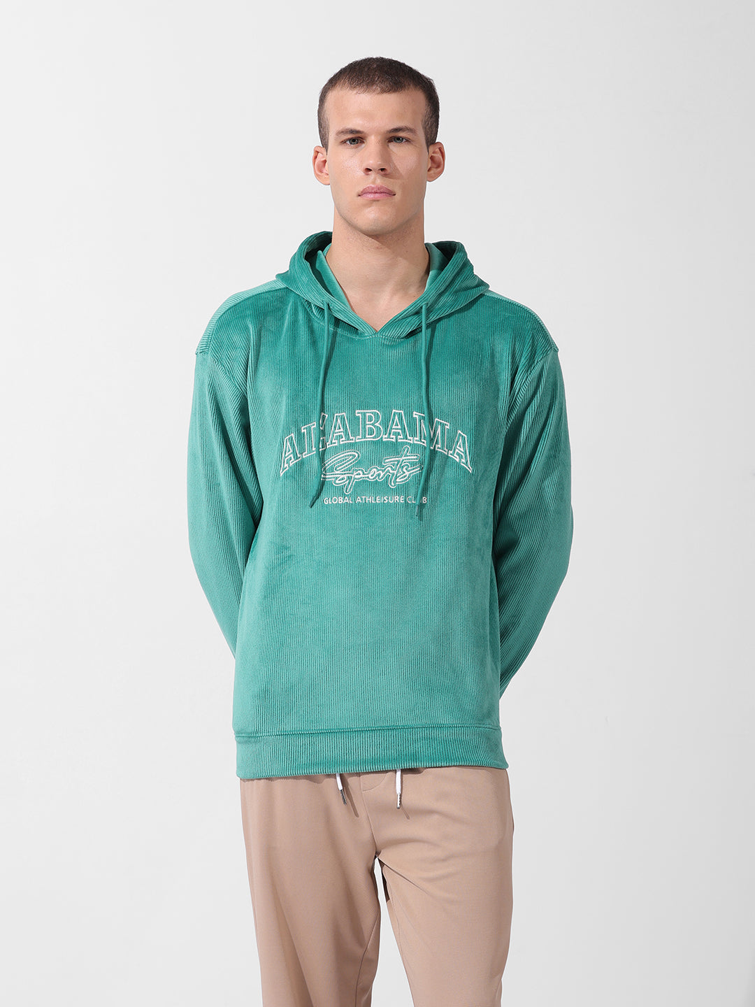 Men's Green Regular Fit Textured Casual Sweatshirt