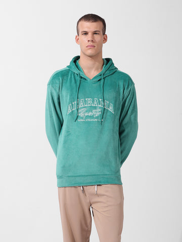 Men's Green Regular Fit Textured Casual Sweatshirt