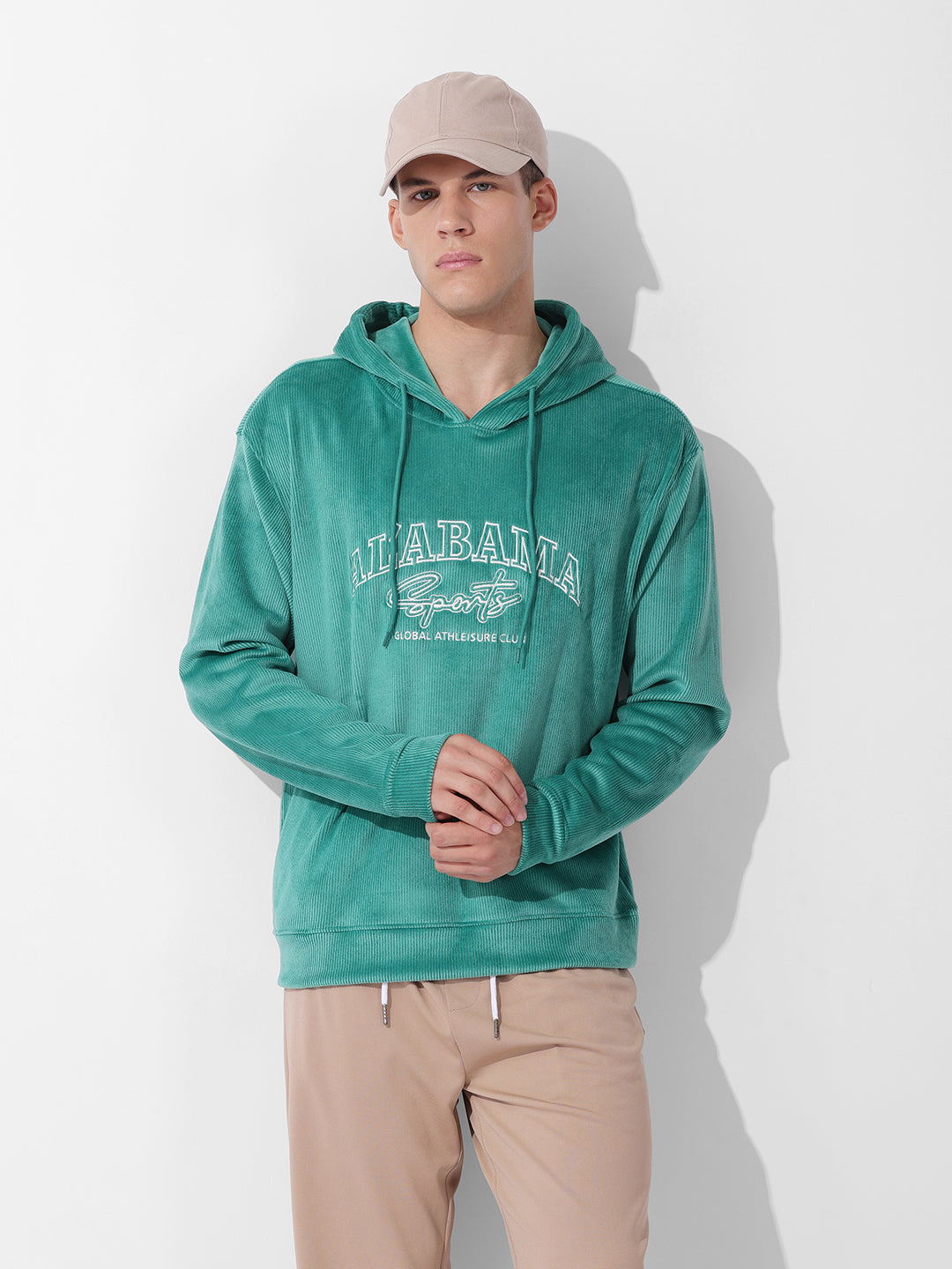 Men's Green Regular Fit Textured Casual Sweatshirt