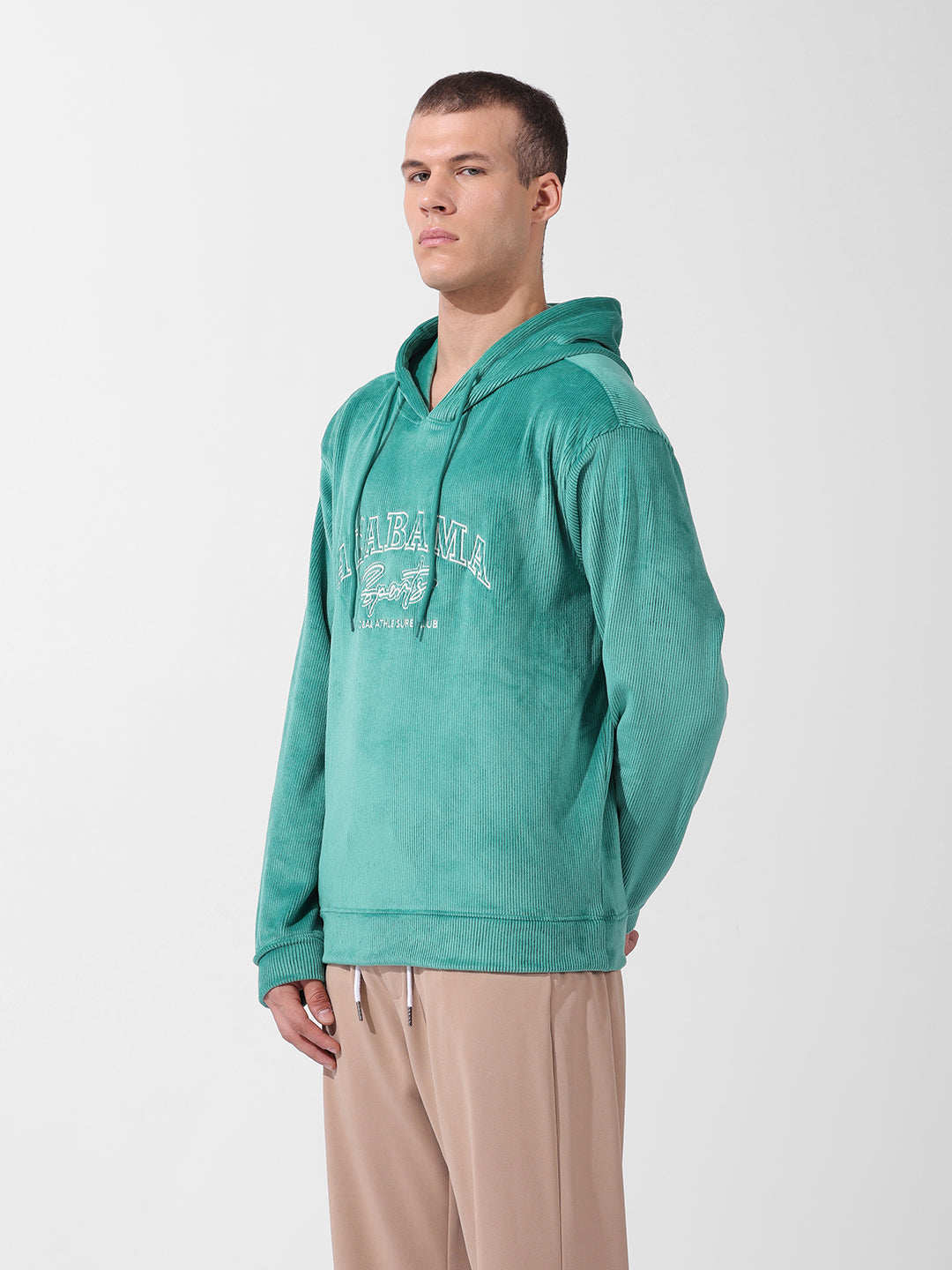 Men's Green Regular Fit Textured Casual Sweatshirt