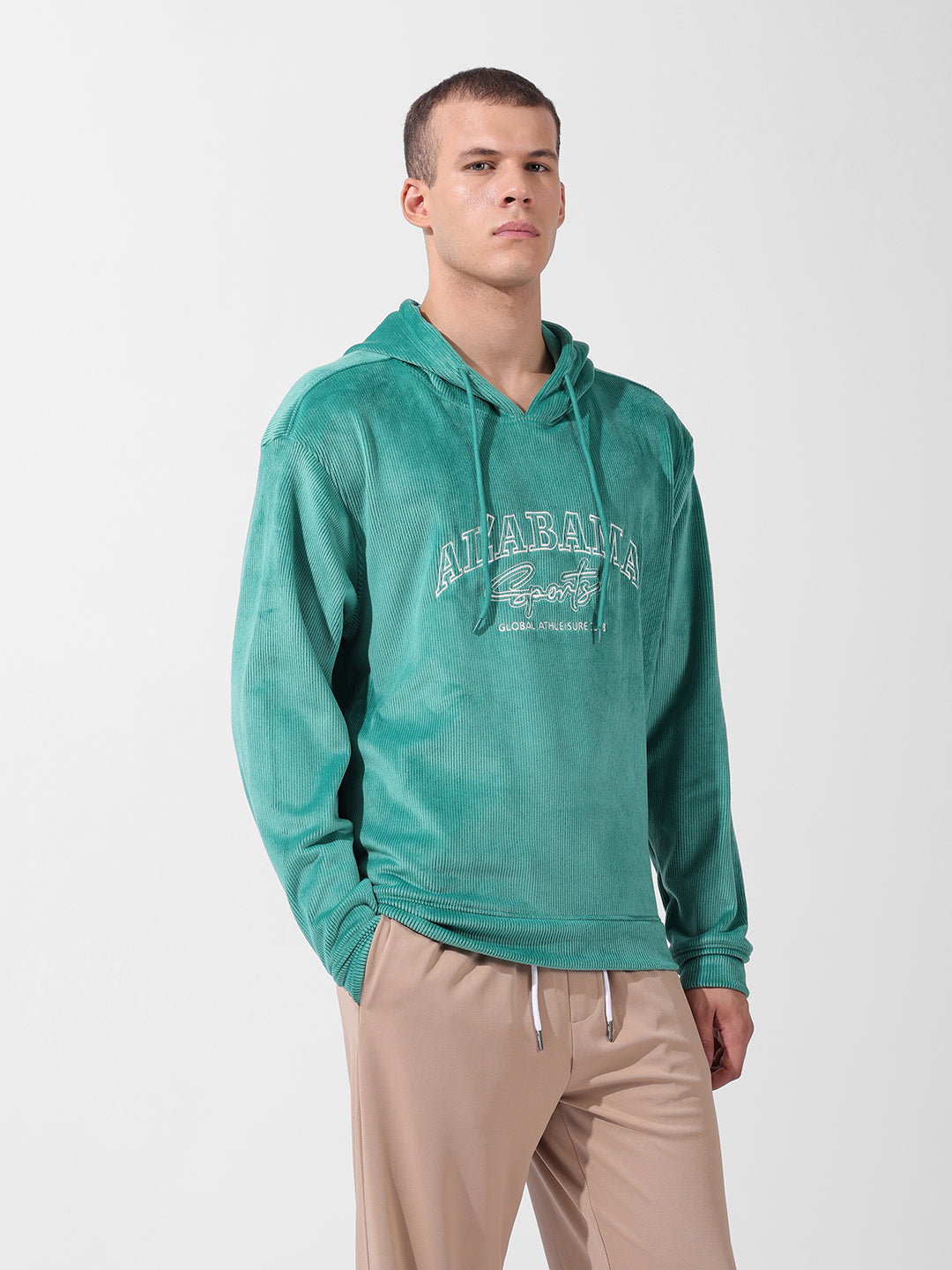 Men's Green Regular Fit Textured Casual Sweatshirt