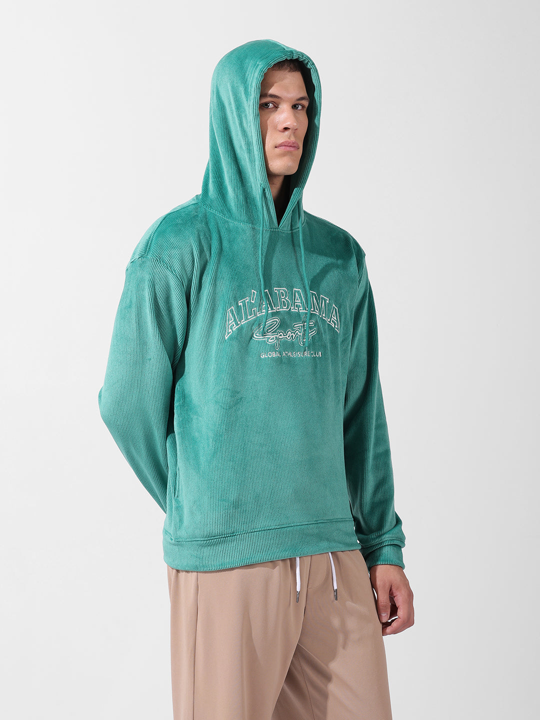Men's Green Regular Fit Textured Casual Sweatshirt