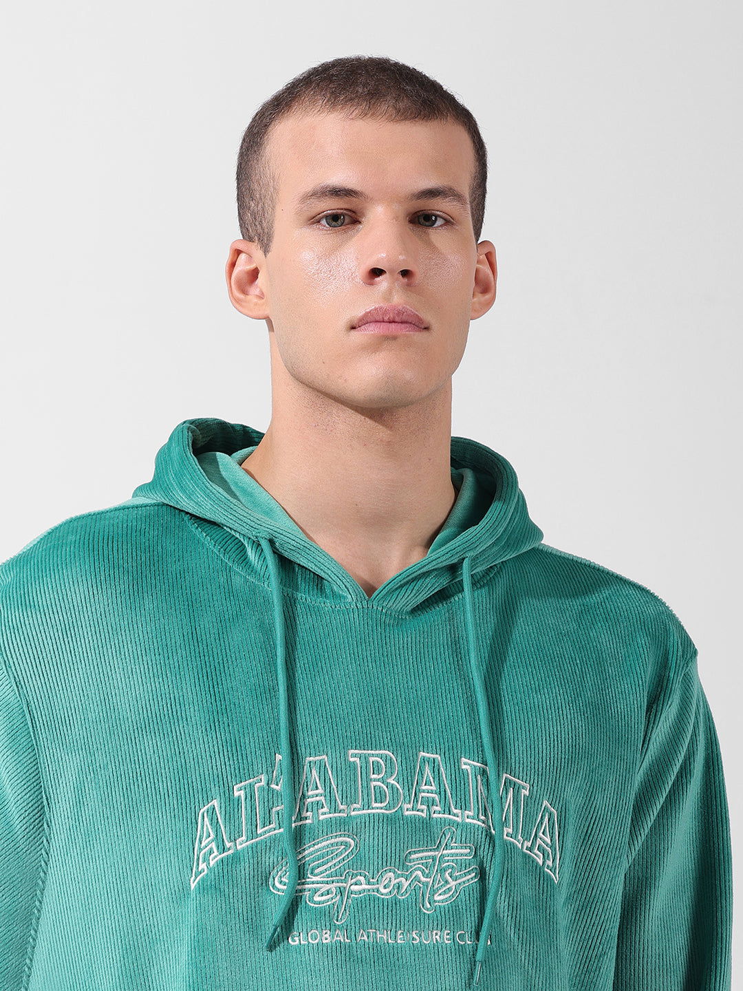 Men's Green Regular Fit Textured Casual Sweatshirt