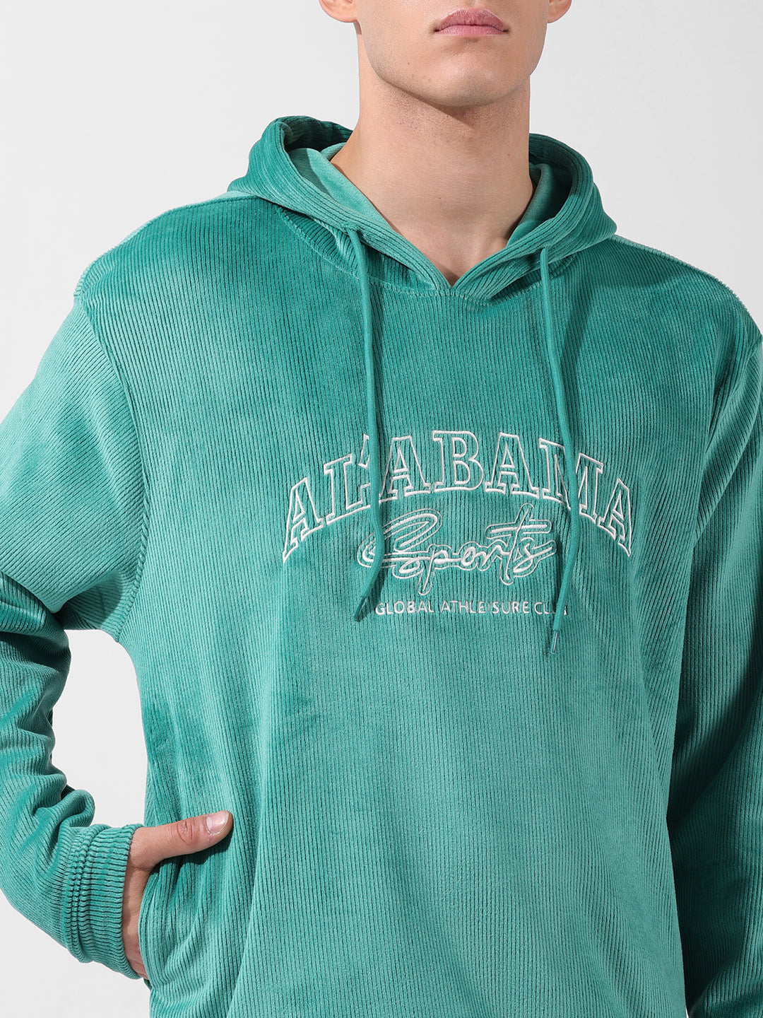 Men's Green Regular Fit Textured Casual Sweatshirt