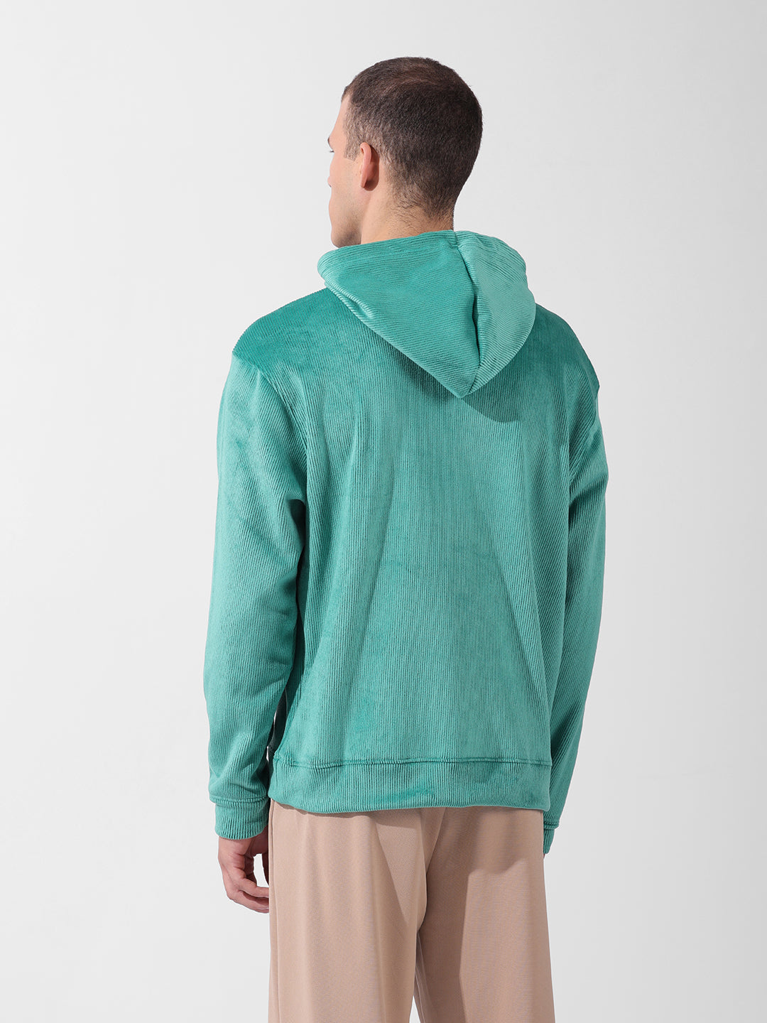 Men's Green Regular Fit Textured Casual Sweatshirt