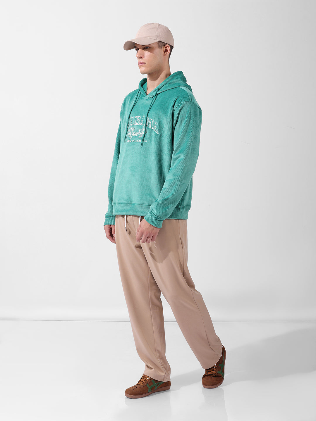 Men's Green Regular Fit Textured Casual Sweatshirt