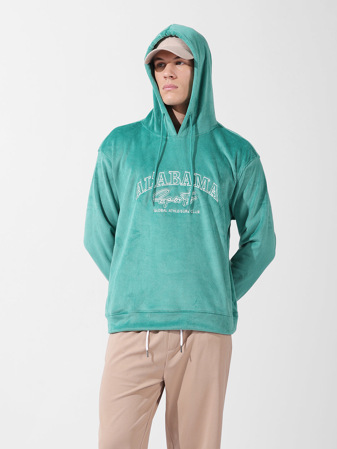 Men's Green Regular Fit Textured Casual Sweatshirt