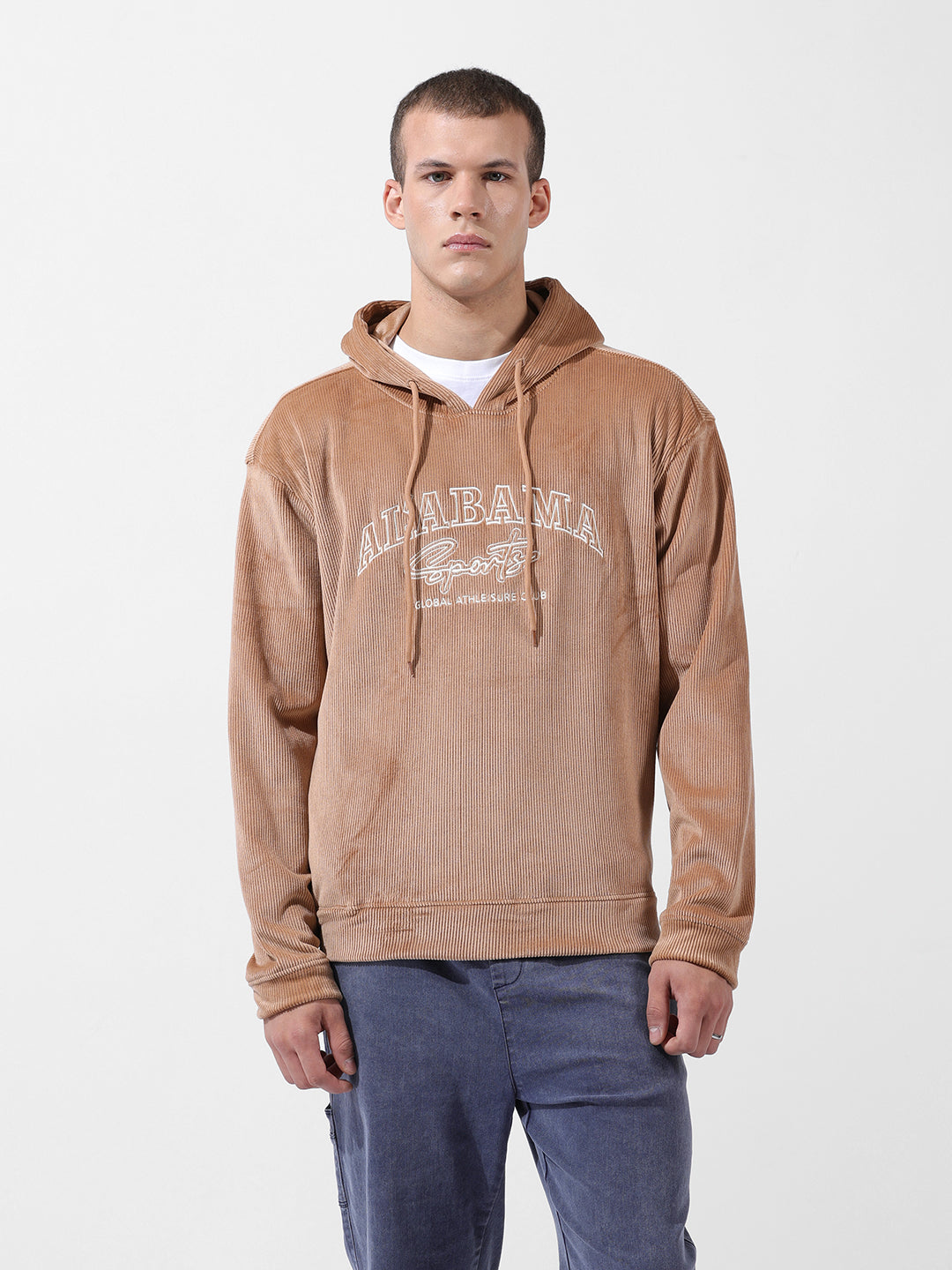 Men's Brown Regular Fit Textured Casual Sweatshirt
