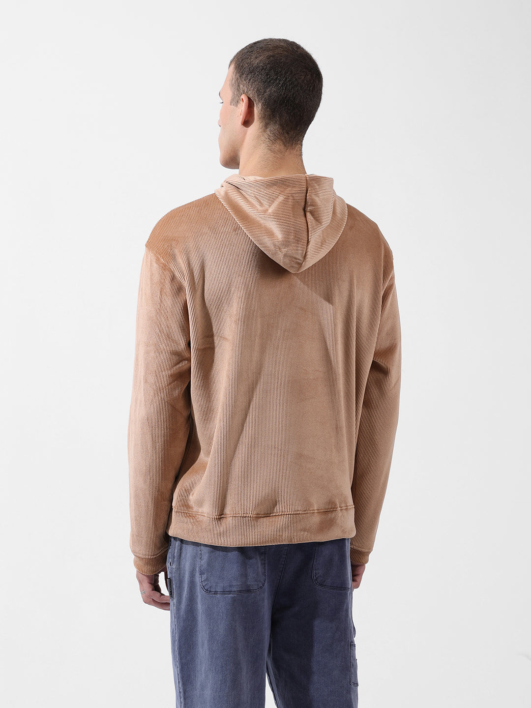 Men's Brown Regular Fit Textured Casual Sweatshirt