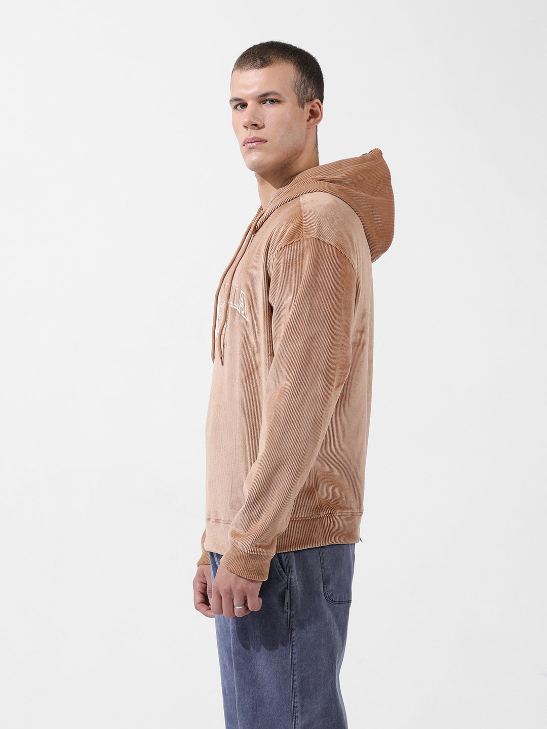 Men's Brown Regular Fit Textured Casual Sweatshirt