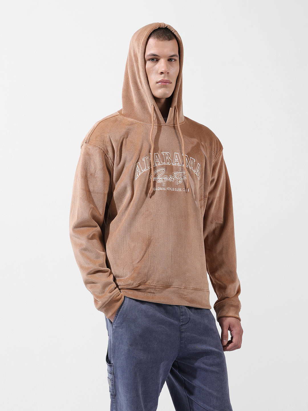 Men's Brown Regular Fit Textured Casual Sweatshirt