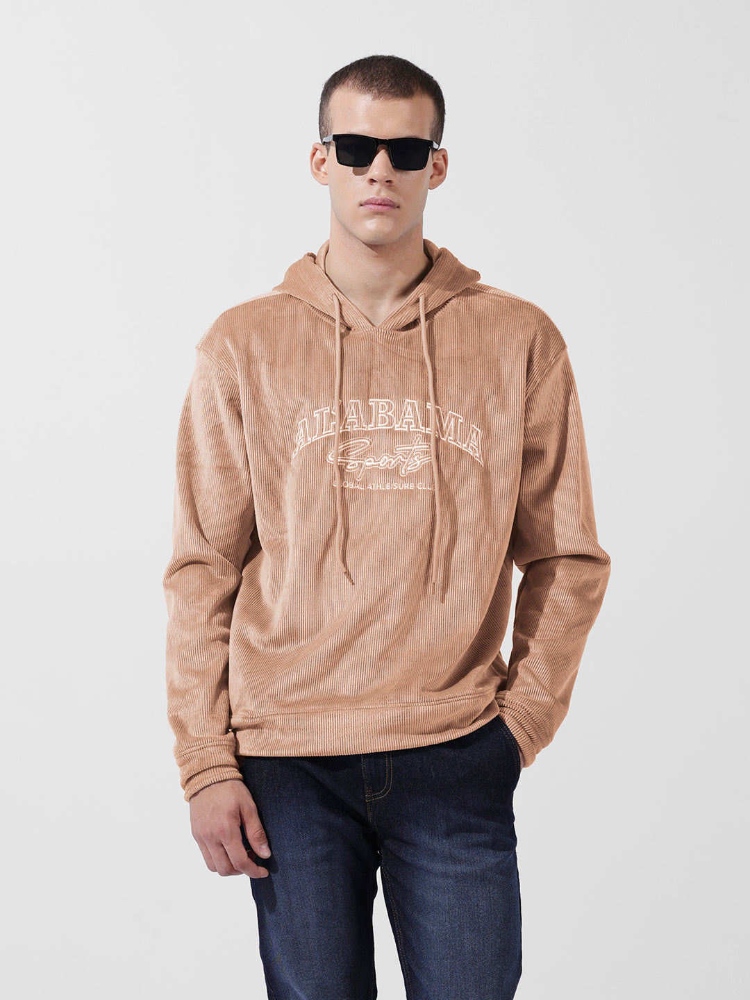 Men's Brown Regular Fit Textured Casual Sweatshirt