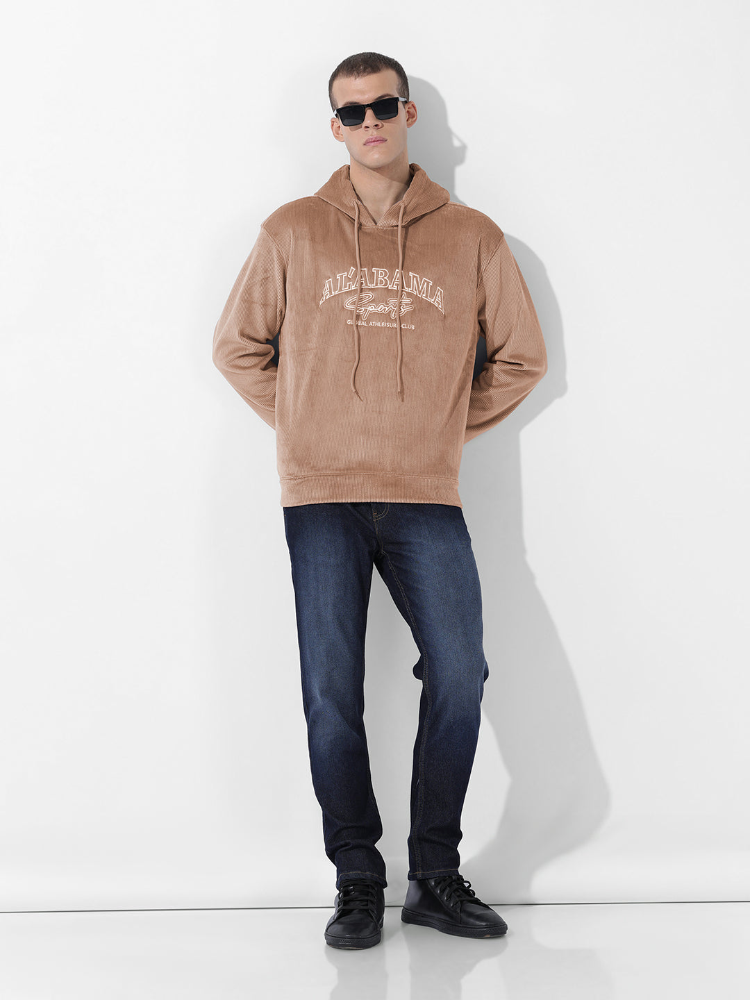 Men's Brown Regular Fit Textured Casual Sweatshirt