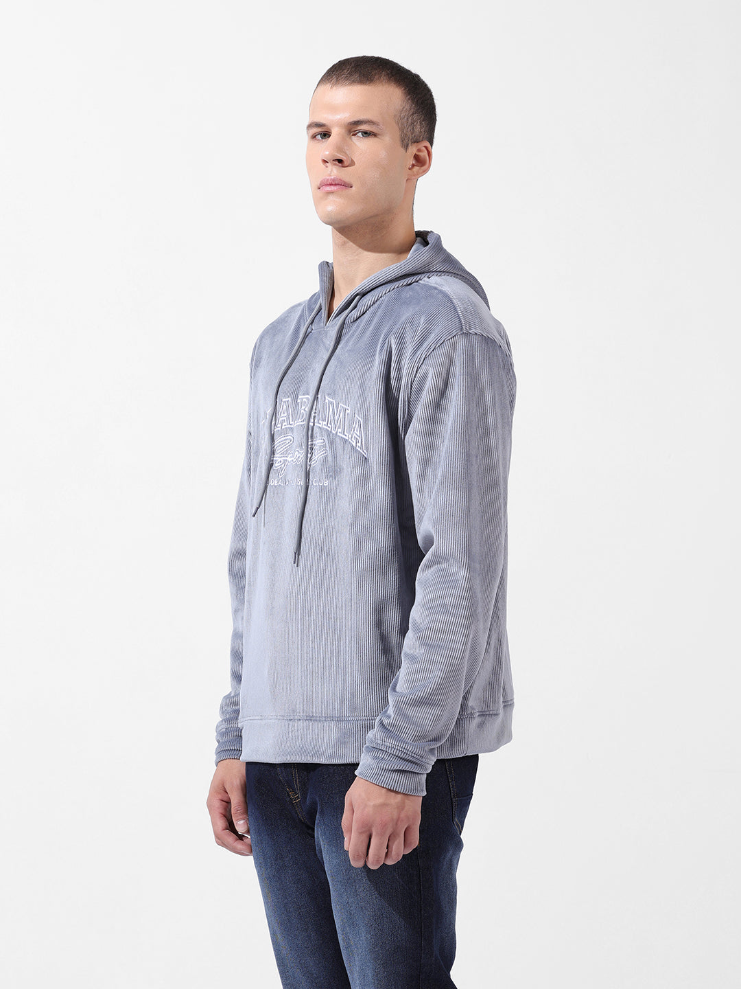 Men's Steel grey Regular Fit Textured Casual Sweat Shirt
