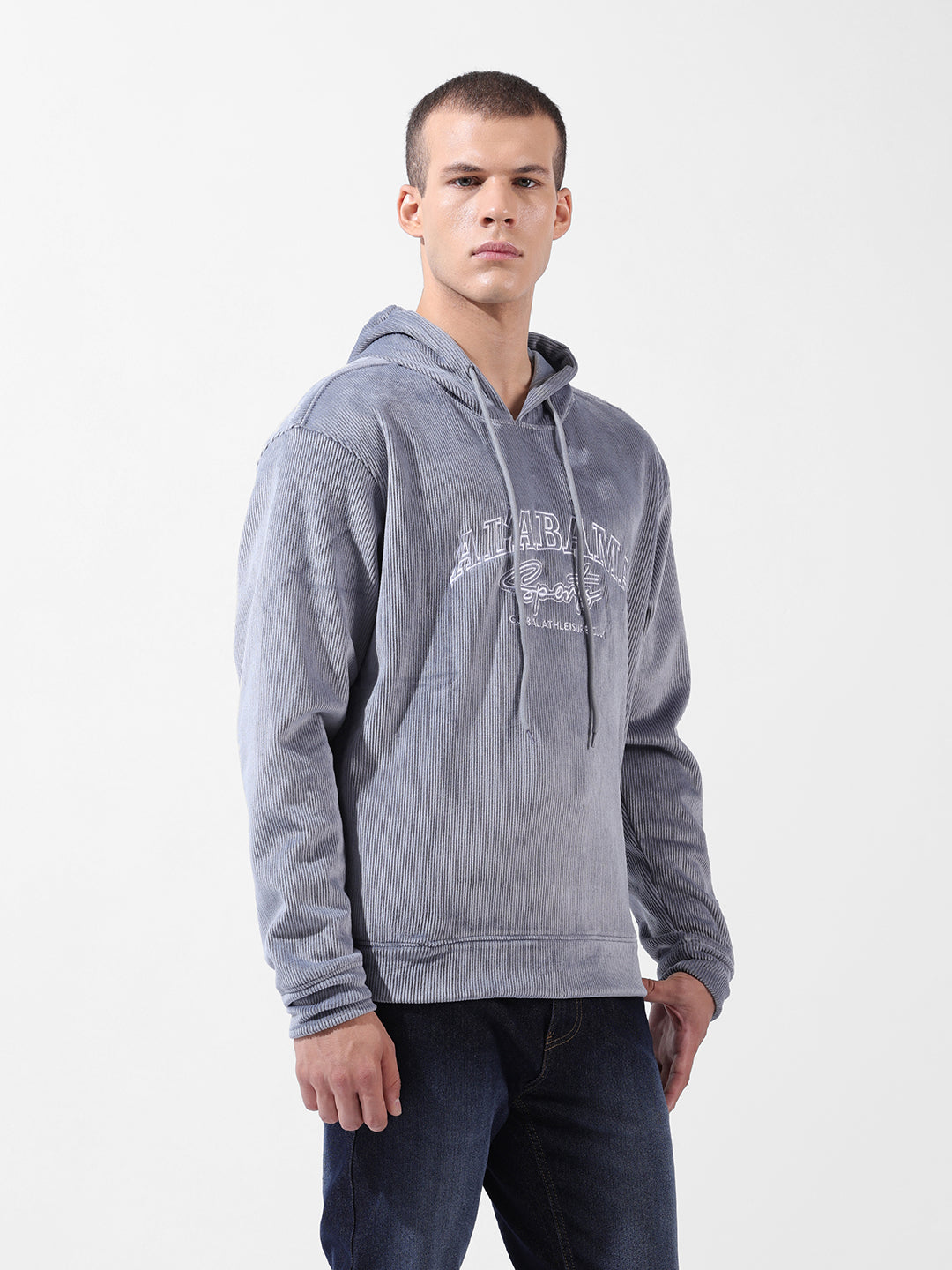 Men's Steel grey Regular Fit Textured Casual Sweat Shirt