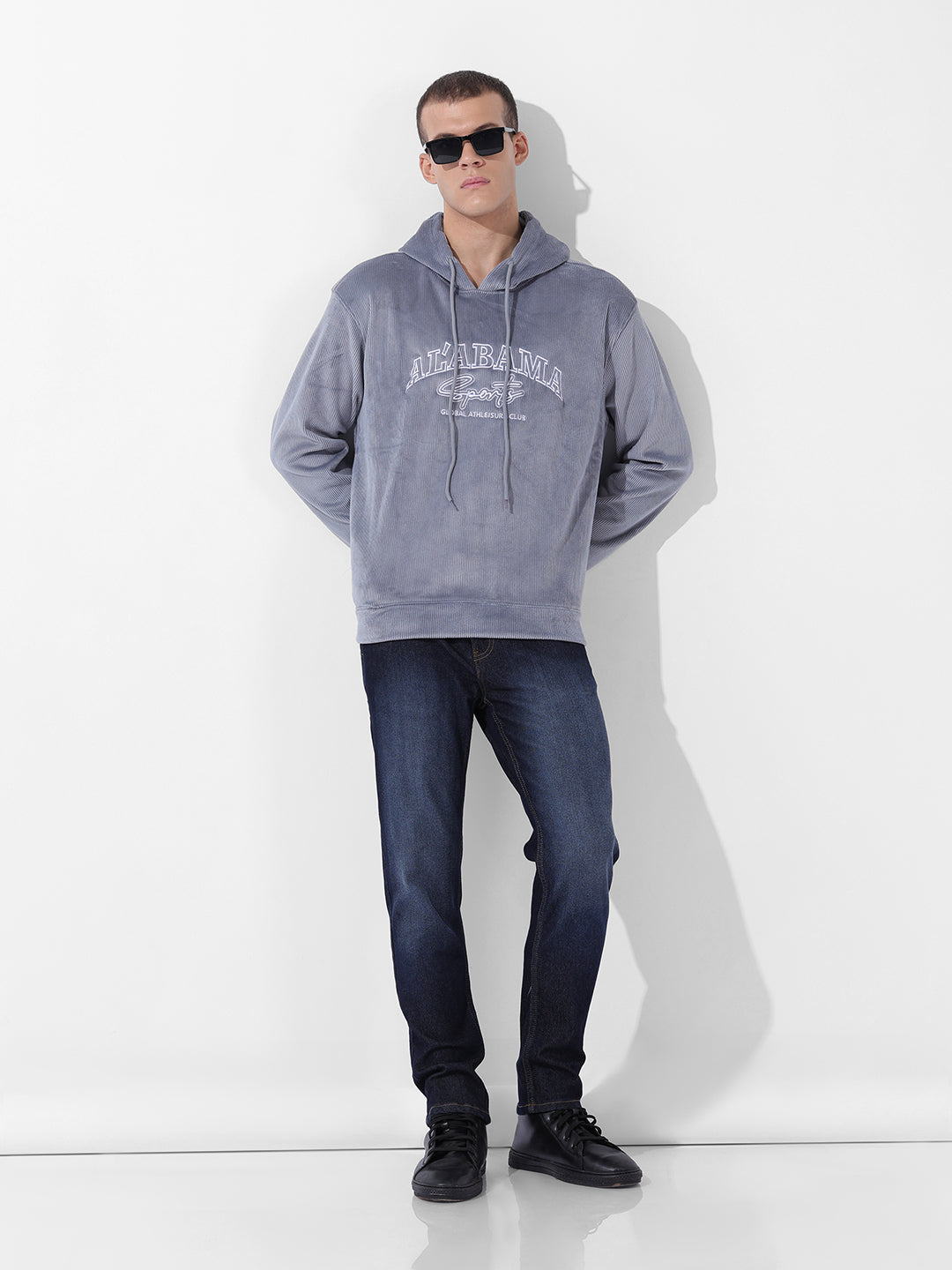 Men's Steel grey Regular Fit Textured Casual Sweat Shirt