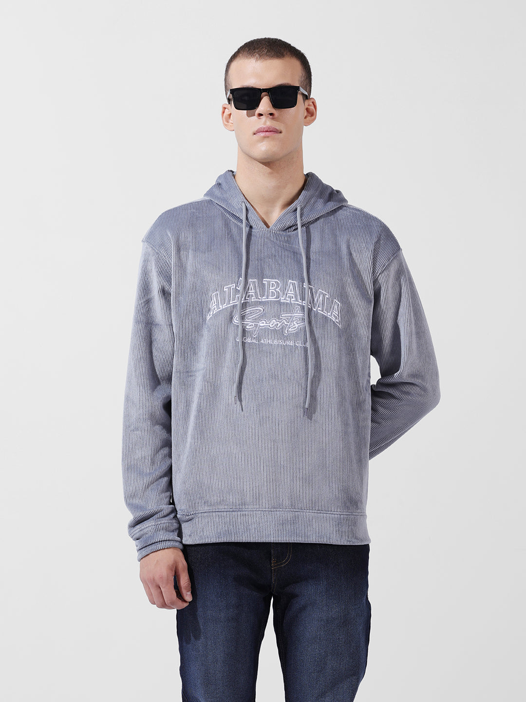 Men's Steel grey Regular Fit Textured Casual Sweat Shirt