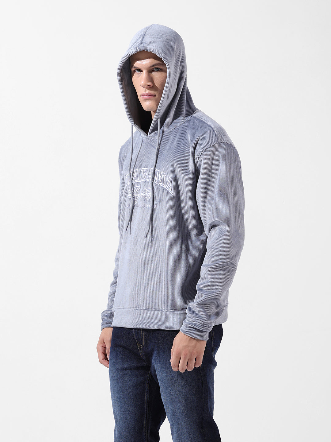 Men's Steel grey Regular Fit Textured Casual Sweat Shirt