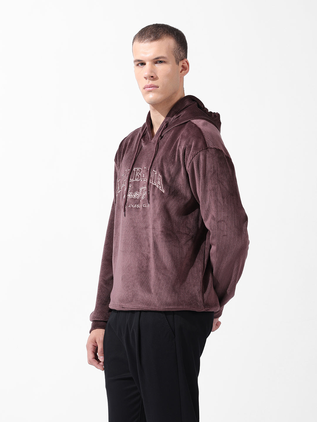 Men's Brown Regular Fit Textured Casual Sweatshirt