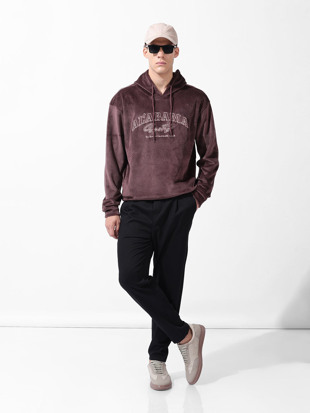 Men's Brown Regular Fit Textured Casual Sweatshirt