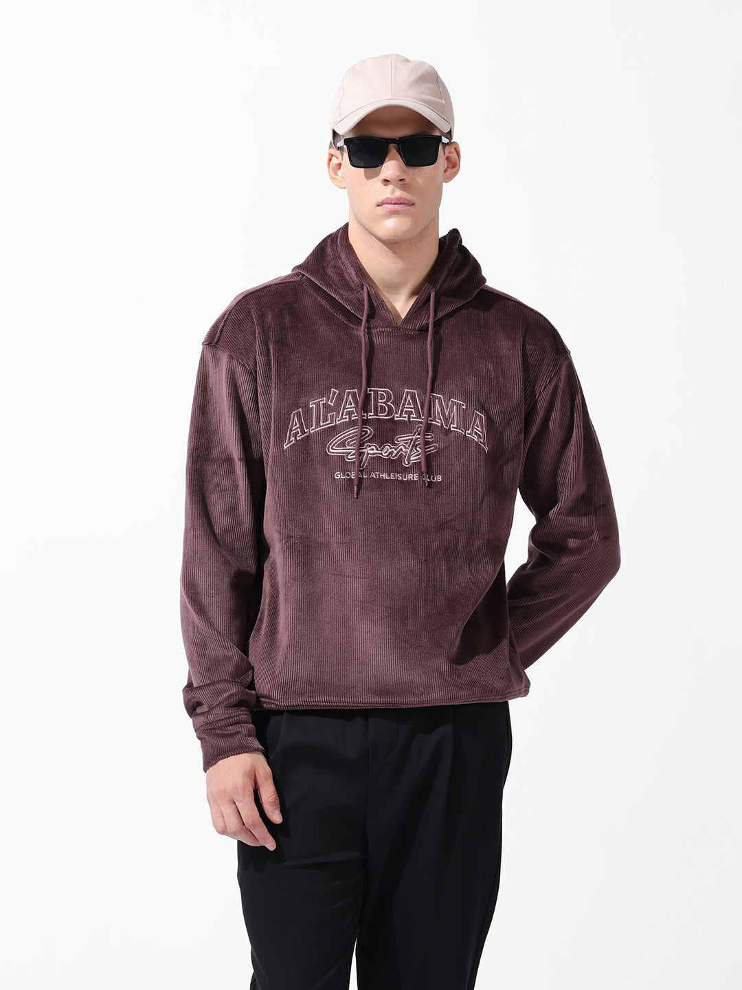 Men's Brown Regular Fit Textured Casual Sweatshirt