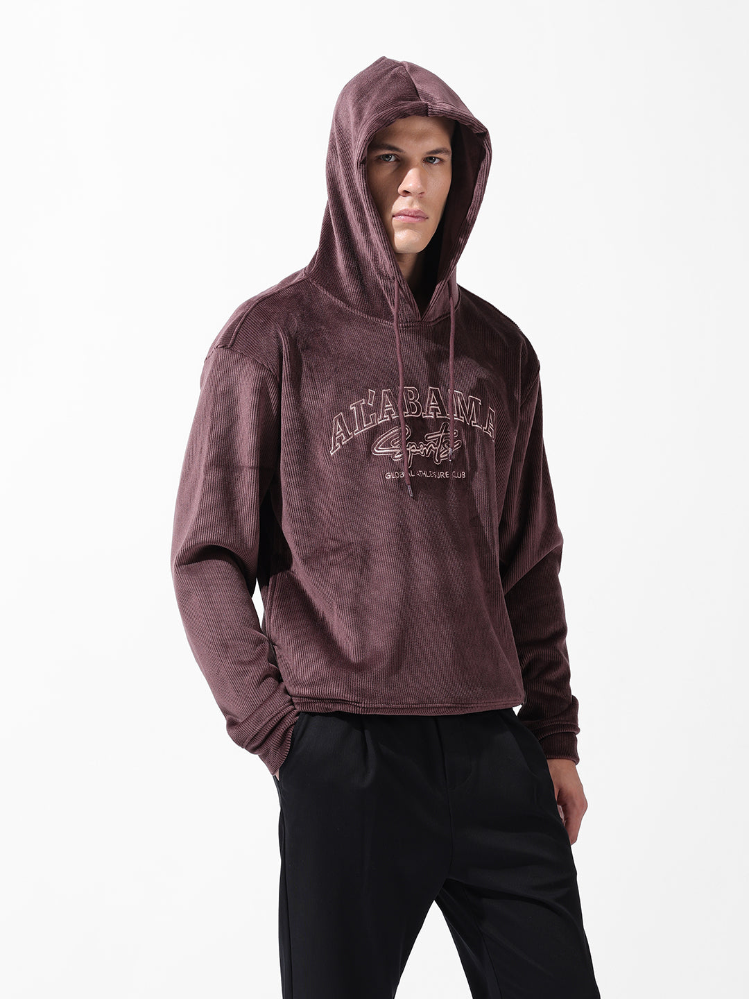 Men's Brown Regular Fit Textured Casual Sweatshirt