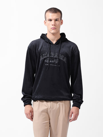 Men's Black Regular Fit Textured Casual Sweatshirt