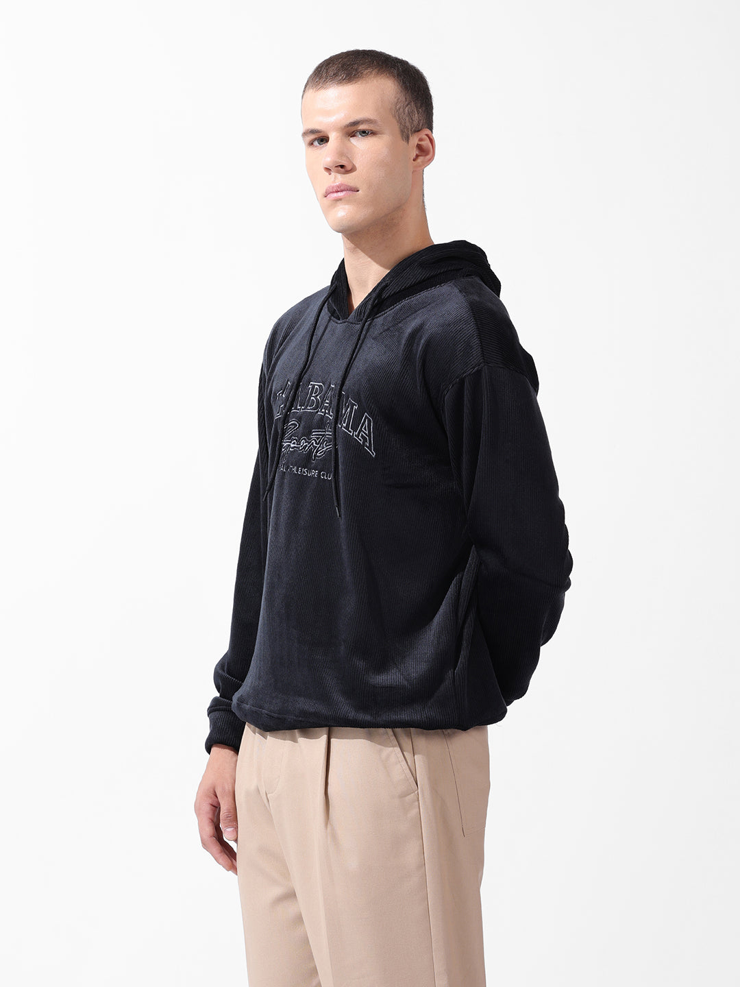 Men's Black Regular Fit Textured Casual Sweatshirt