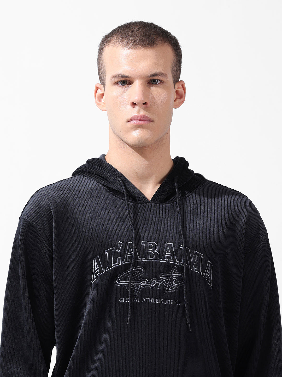 Men's Black Regular Fit Textured Casual Sweatshirt