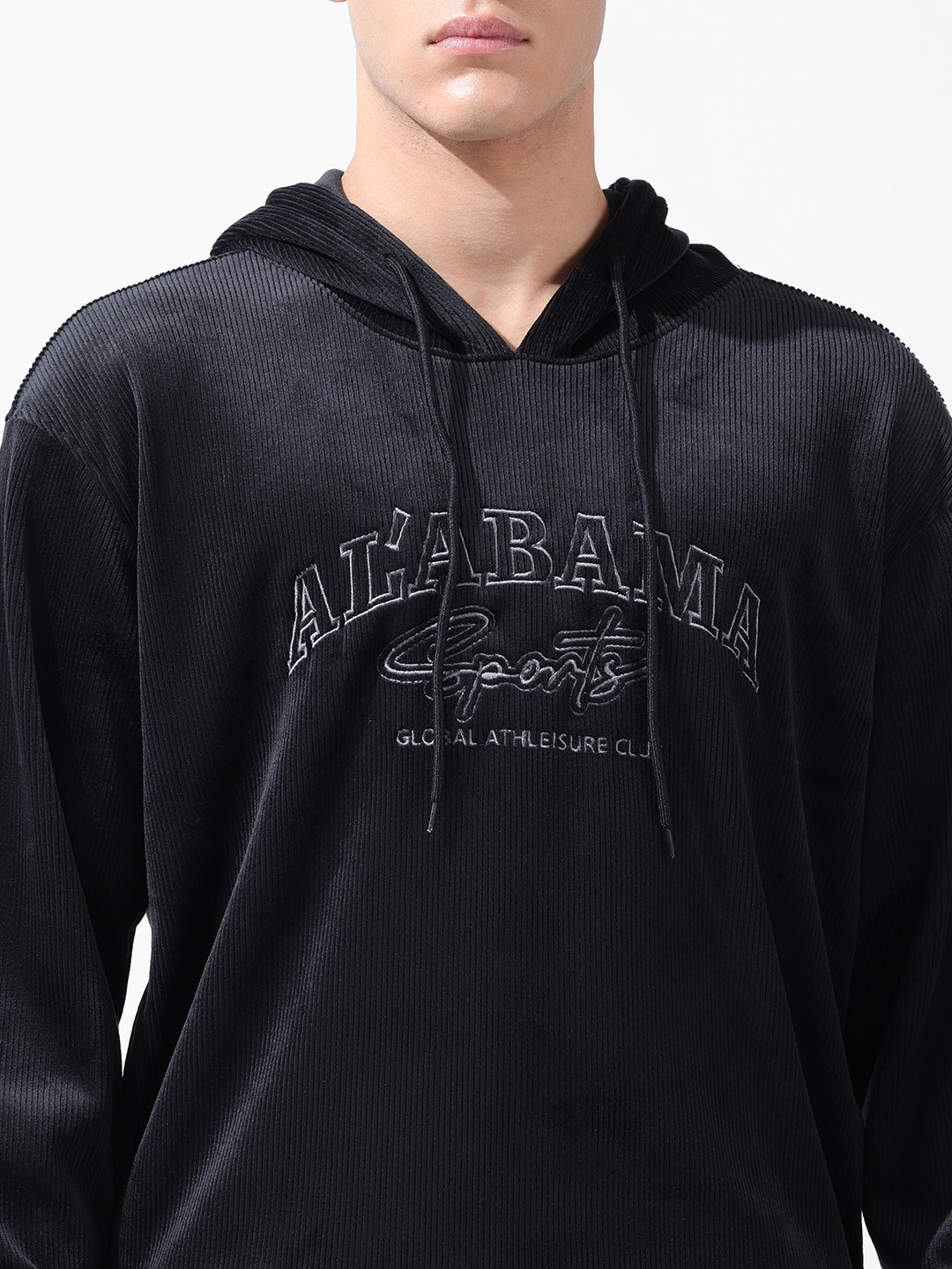 Men's Black Regular Fit Textured Casual Sweatshirt