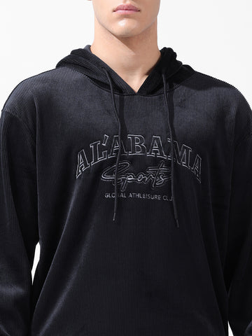 Men's Black Regular Fit Textured Casual Sweatshirt
