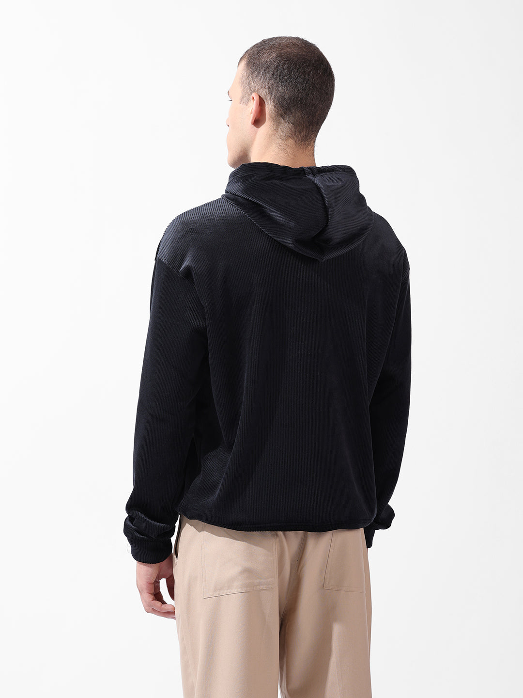 Men's Black Regular Fit Textured Casual Sweatshirt