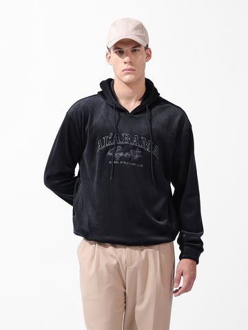 Men's Black Regular Fit Textured Casual Sweatshirt