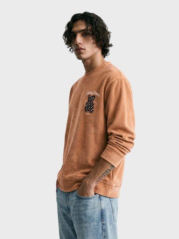 Men's Taupe Oversized Fit Embroidered Casual Sweatshirt