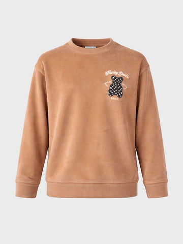 Men's Taupe Oversized Fit Embroidered Casual Sweatshirt