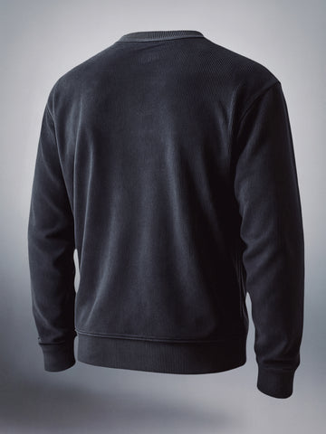 Men's Black Oversized Fit Textured Casual Sweat Shirt