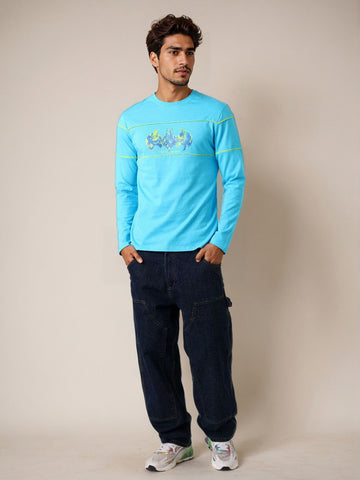 Men's Blue Slim Fit Character Batman Printed Crew Neck T-Shirt