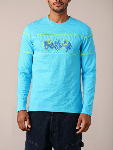 Men's Blue Slim Fit Character Batman Printed Crew Neck T-Shirt