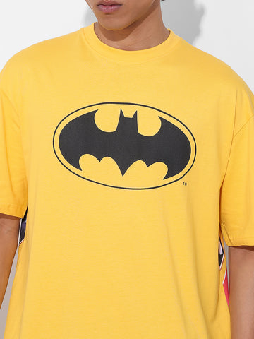 Men's Yellow Boxy Fit Character Batman Printed Crew Neck T-Shirt