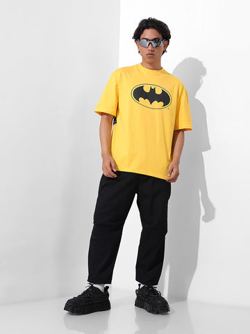 Men's Yellow Boxy Fit Character Batman Printed Crew Neck T-Shirt
