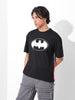 Men's Black Boxy Fit Character Batman Printed Crew Neck T-Shirt