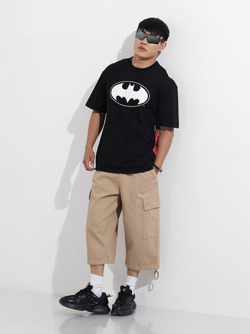 Men's Black Boxy Fit Character Batman Printed Crew Neck T-Shirt