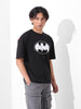 Men's Black Boxy Fit Character Batman Printed Crew Neck T-Shirt