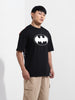 Men's Black Boxy Fit Character Batman Printed Crew Neck T-Shirt